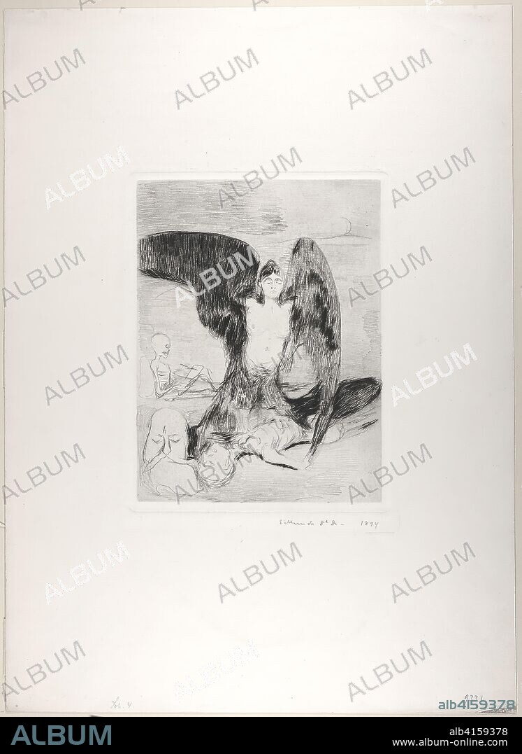 Harpy. Edvard Munch; Norwegian, 1863-1944. Date: 1894. Dimensions: 283 x 215 mm (image); 298 x 229 mm (plate); 620 x 447 mm (sheet). Drypoint in black ink on heavyweight off-white wove plate paper. Origin: Norway.