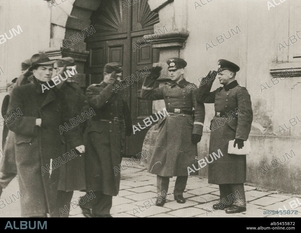 German And Czech Soldiers Greet Each Other. Czech soldiers, left, merely  salute German soldier when the met in the streets of Iglau in Moravia. In  contrast to the scenes o - Album