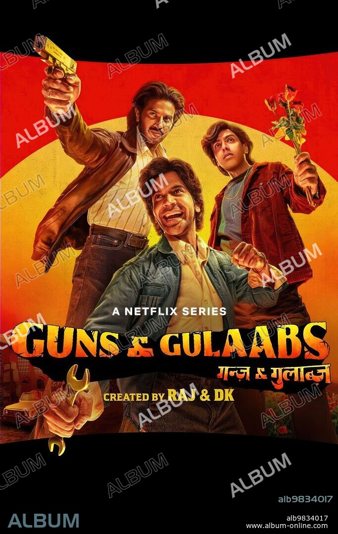 Poster of GUNS & GULAABS, 2023, directed by KRISHNA D. K. and RAJ NIDIMORU. Copyright D2R Films.