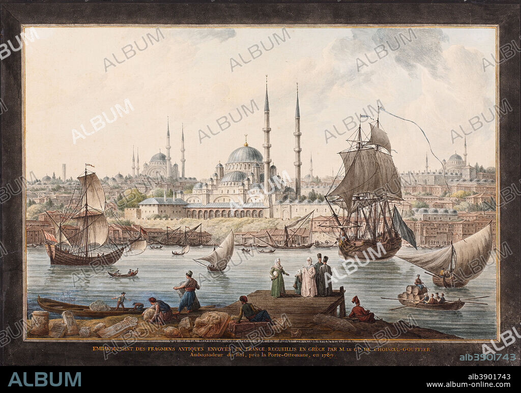 JEAN-BAPTISTE HILAIR. Yeni Camii and The Port of Istanbul. Date/Period: Late 18th century. Painting. Watercolor on paper. Height: 405 mm (15.94 in); Width: 575 mm (22.63 in).