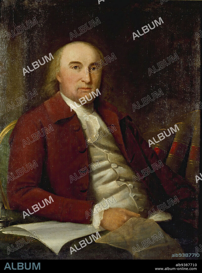 Robert Boyd, Ralph Earl, American, 1751-1801, Oil on canvas, 1788, 33 1/2 x 26 15/16 in., 85.1 x 68.4 cm, bald, books, fat, man, painting, portrait, seated.