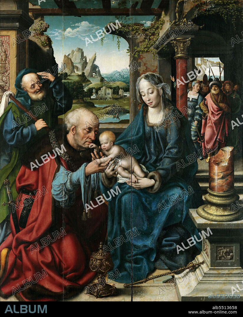 JOOS VAN CLEVE. The Adoration of the Magi (Triptych, Central panel).