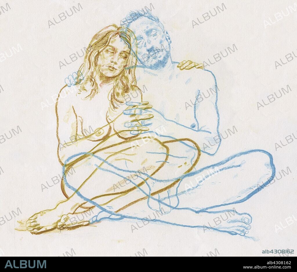 Overlapping drawing of naked couple embracing. - Album alb4308162