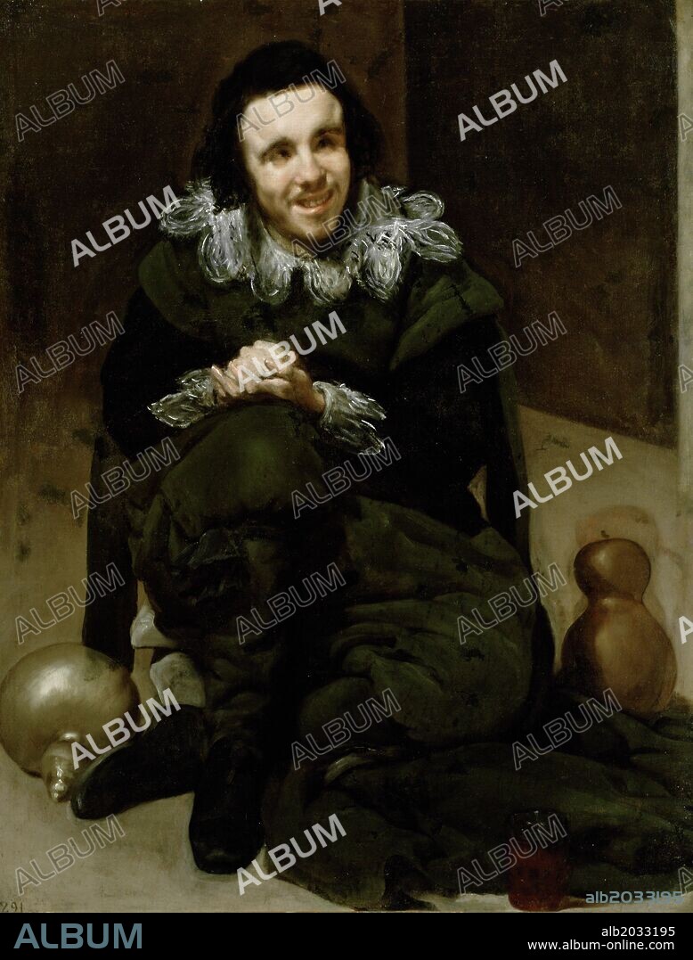 DIEGO VELÁZQUEZ. Diego Rodríguez de Silva y Velázquez / 'El bufón "Calabacillas", llamado erróneamente "Bobo de Coria"', 1635-1639, Escuela Española, Óleo sobre Lienzo, 106 cm x 83 cm, P01205.