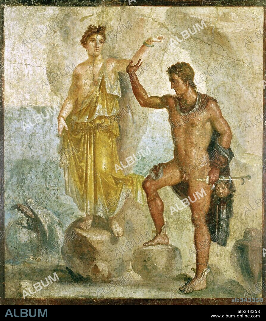 Perseus liberates Andromeda fresco from Pompeii, 1st Century AD.