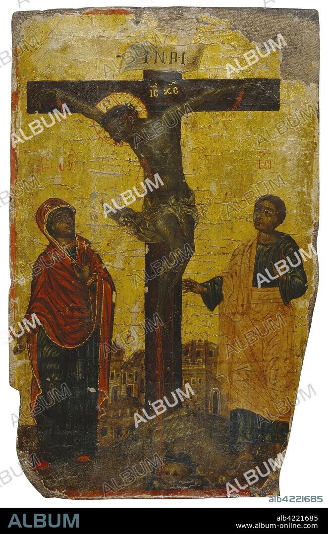 'Icon: The Crucifixion (Cover of a Reliquary-Casket)'. Mediterranean, 17th century. Dimensions: 19,8x12,5x0,5 cm.