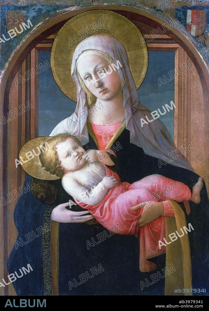 'The Virgin and Child', c1450-1460. The coat of arms in the left spandrel is that of the Florentine Strozzi family. It is a later addition and may not have been part of the original commission. From the collection of the National Gallery, London.