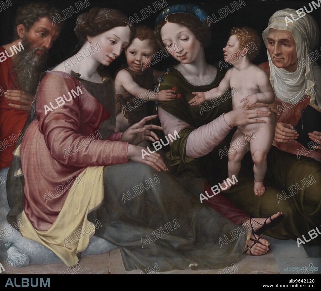 FRANS FLORIS, VINCENT SELLAER. The Holy Family with the Infant St John, St  Elizabeth and St Anna, 1538-1544. Creators: Vincent Sellaer, Frans Floris.  - Album alb9642128