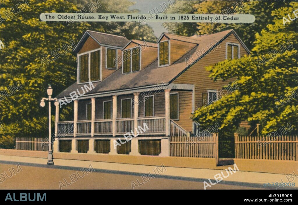 'The Oldest House, Key West, Florida - Built in 1825 Entirely of Cedar', c1940s. From Souvenir Folder of Quaint Key West Fla.. [Tichnor Quality Views, Boston, c1940s].