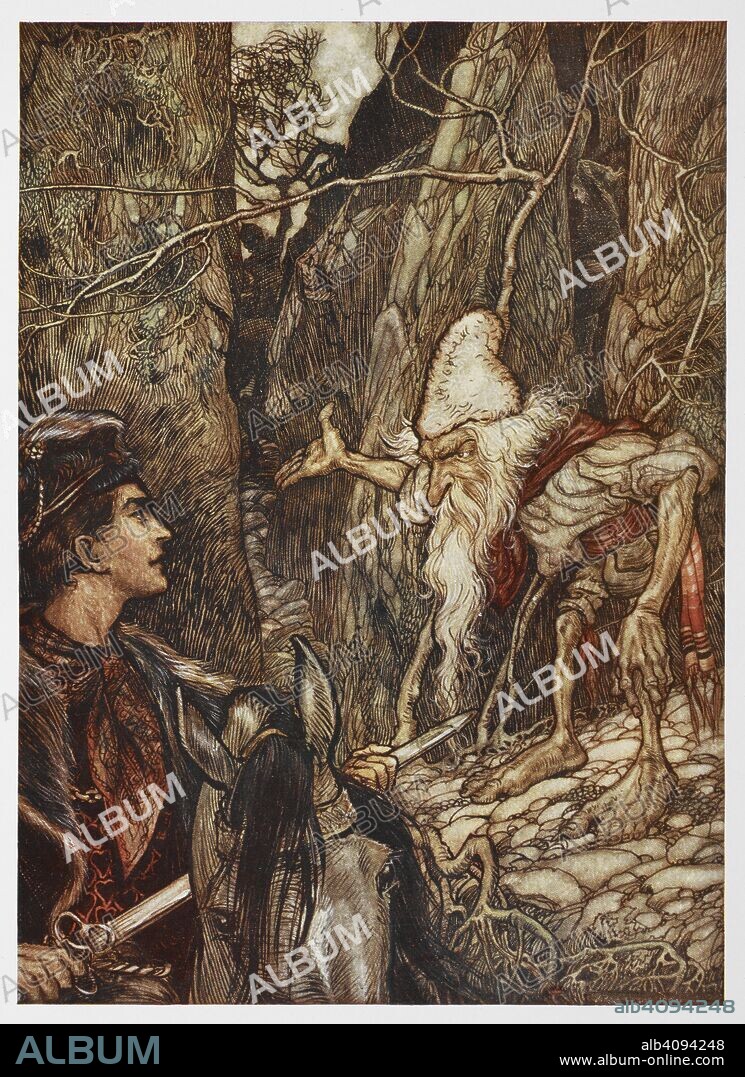 ARTHUR RACKHAM and GEBRUEDER GRIMM. Illustration of a prince on ...