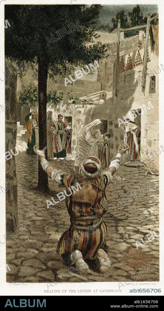 Christ healing the lepers at Capernaum. Mark I. From JJ Tissot The