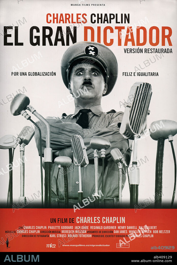 Poster of THE GREAT DICTATOR, 1940, directed by CHARLES CHAPLIN. Copyright UNITED ARTISTS.