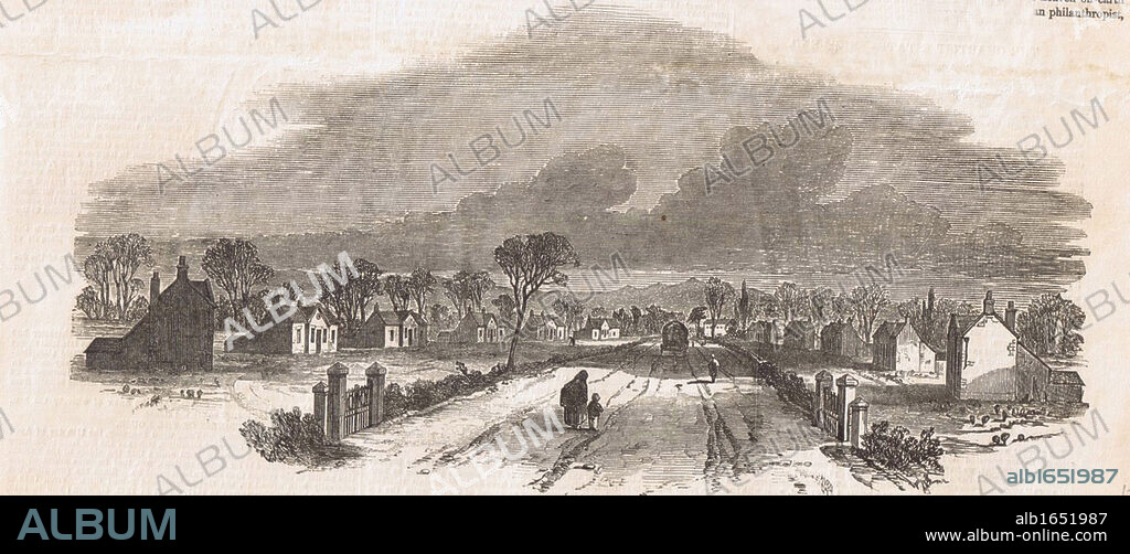 Snig's End, Gloucestershire, where Feargus O'Connor set up a Chartist Land Scheme where allotments of 2 acres and a cottage were made. From 'The Illustrated London News', February 1850. Chartism, a movement for social and political reform took its name from The People's Charter of 1838.