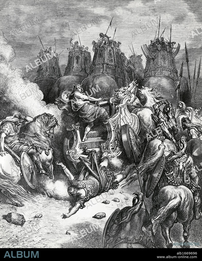 PAUL GUSTAVE DORÉ. Antiochus Felled in Battle by Gustave Dore, illustration, (1832-1883).