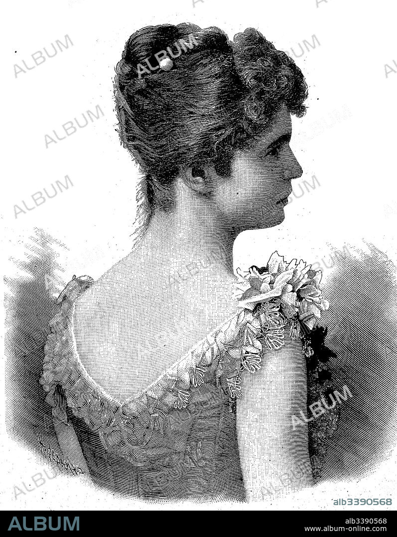 Princess Elvira of Bavaria, 1868-1943, married Count Rudolf von Wrbna-Kaunitz-Rietberg-Questenberg und Freudenthal, Woodcut from 1892.