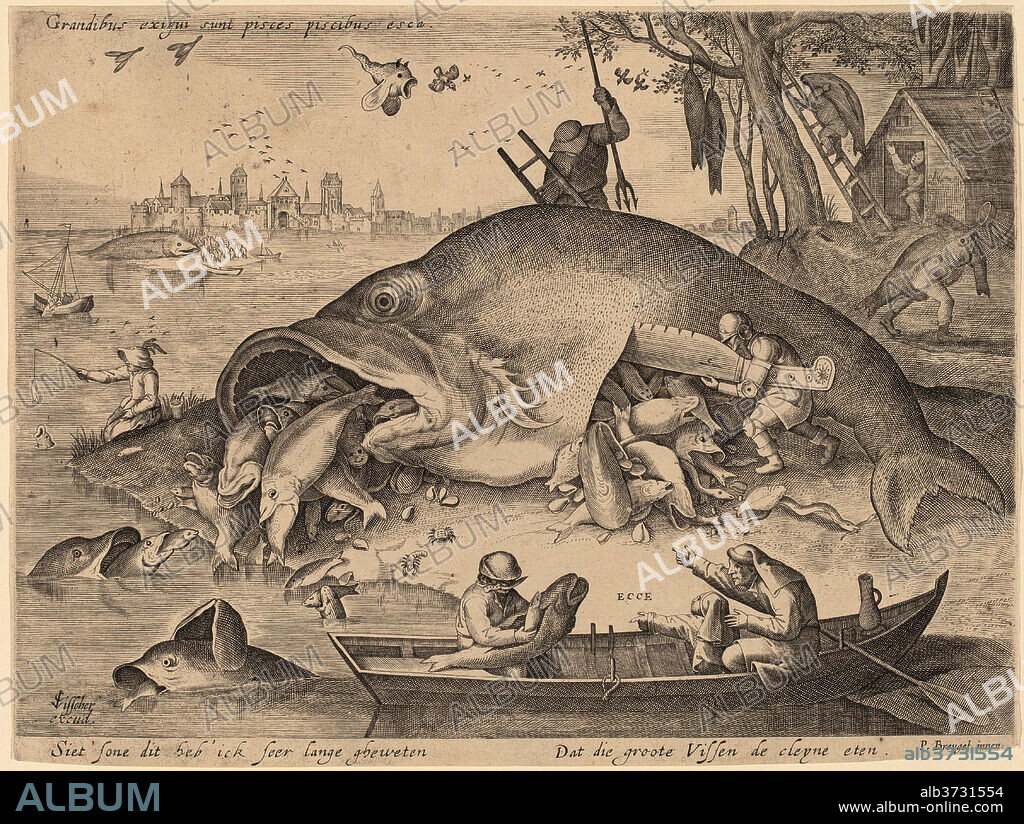 HENDRIK HONDIUS AFTER PIETER BRUEGEL THE ELDER (AFTER HIERONYMUS BOSCH?. The Big Fish Eat the Little Fish. Dated: c. 1619. Medium: engraving.