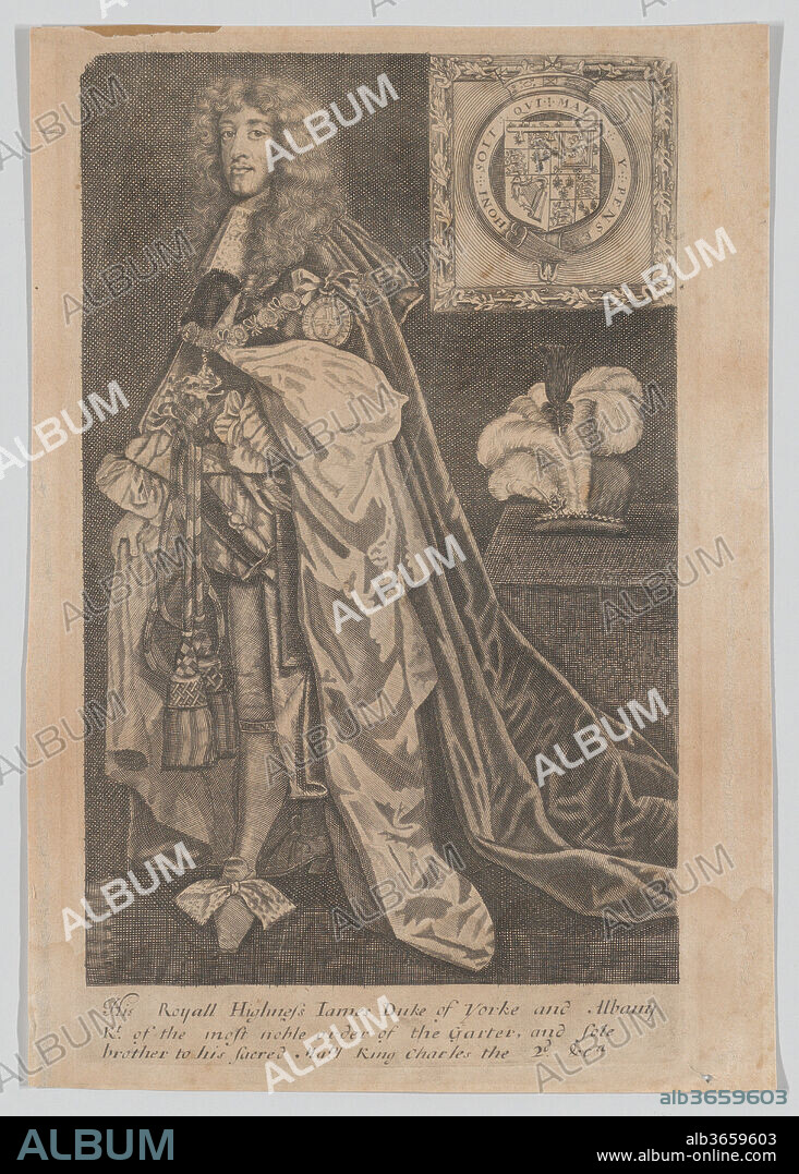 His Royal Highness James Duke of Yorke and Albany, Knight of the most noble order of the Garter, and sole brother to his sacred Majesty King CHarles the 2d. Artist: Anonymous, British, 17th century. Dimensions: Sheet: 10 5/8 × 7 1/2 in. (27 × 19 cm). Date: 1680-85.