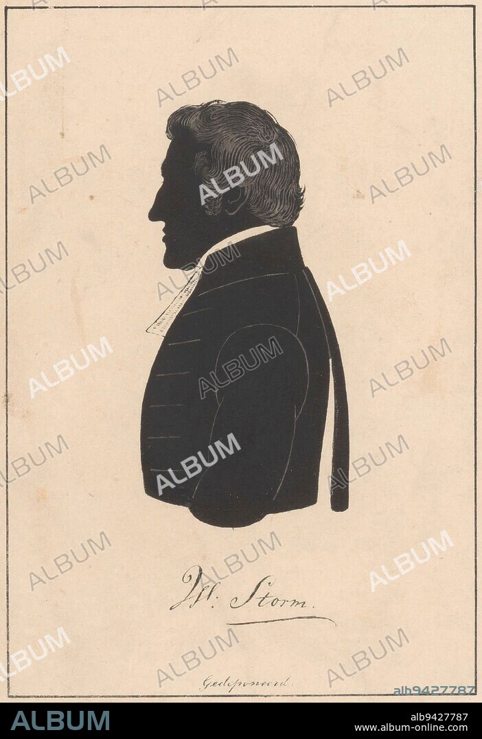 Beneath the portrait the signature of the person being portrayed, silhouette portrait of Willem Storm, print maker: Pieter Barbiers (IV), (possibly), print maker: Friedrich Heinrich Wilhelm Schröder, (rejected attribution), Netherlands, 1809 - 1848, paper, h 151 mm - w 105 mm.