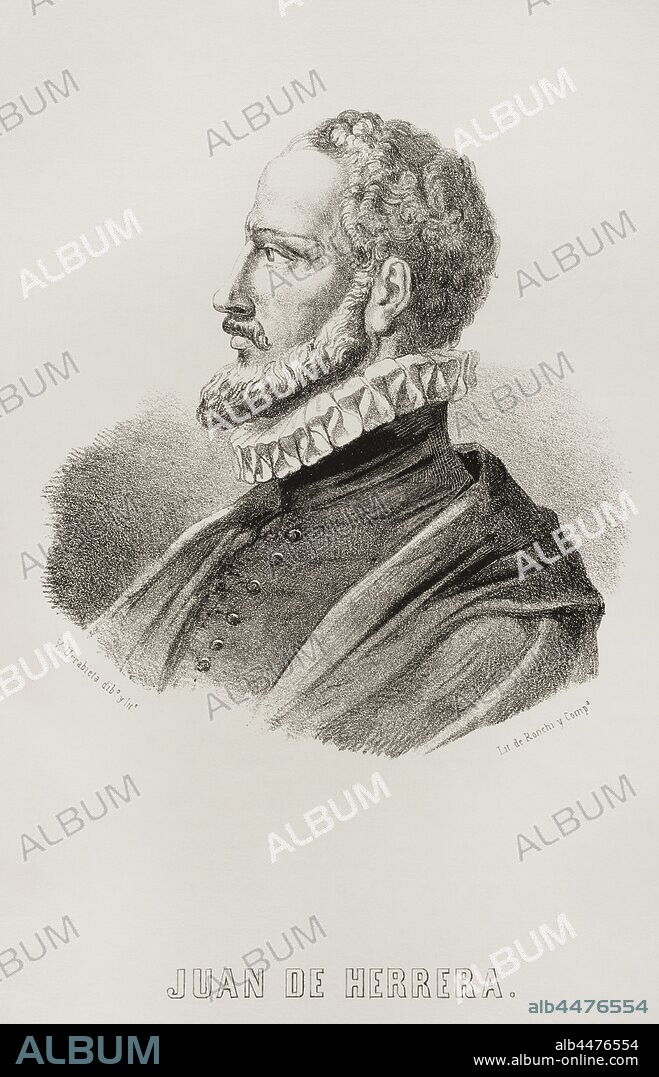 Juan de Herrera (1530-1597). Spanish architect, mathematician and geometrician. Portrait. Illustration by Urrabieta. Lithography. Cronica General de Espa–a. Historia Ilustrada y Descriptiva de sus Provincias. Asturias and Leon, 1867.