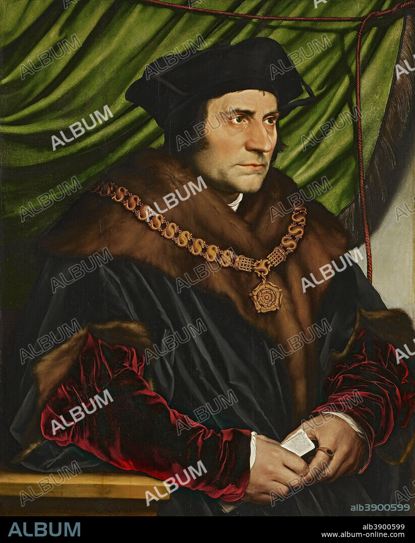 HANS HOLBEIN. Sir Thomas More. Date/Period: 1527. Painting. Oil on oak panel. Height: 74.9 cm (29.4 in); Width: 60.3 cm (23.7 in).