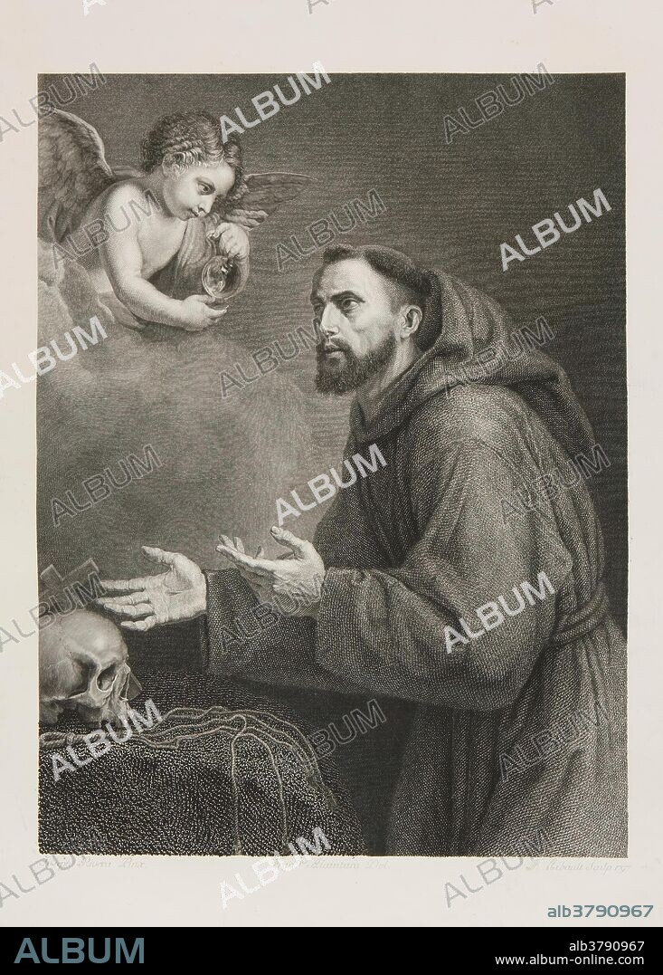 FRANCISCO ALCÁNTARA et JEAN FRANÇOIS RIBAULT. Jean François Ribault (Engraver) (After Ribera, Jusepe de, lo Spagnoletto); Francisco Alcántara (Drafstman) / 'Vision of Saint Francis of Assisi'. 1797. Taille douce: etching and engraving on wove paper; 1797. Taille douce: etching and engraving on wove paper.