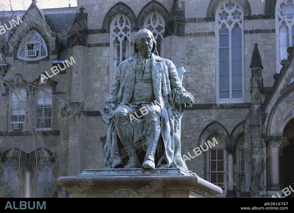 Statue of Benjamin Franklin (January 17, 1706 - April 17, 1790) on the University of Pennsylvania campus in Philadelphia.