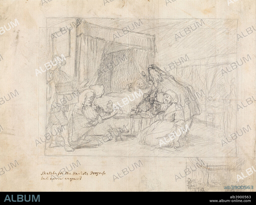 WILLIAM HOGARTH. Operation Scene in a Hospital with Subsidiary Sketches in the Margin at the Lower Right. Drawing. Graphite on medium, slightly textured, cream laid paper. Height: 298 mm (11.73 in); Width: 397 mm (15.62 in).