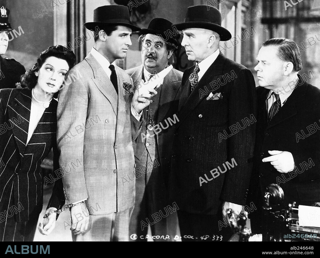 BILLY GILBERT, CARY GRANT and ROSALIND RUSSELL in HIS GIRL FRIDAY, 1940, directed by HOWARD HAWKS. Copyright COLUMBIA PICTURES.