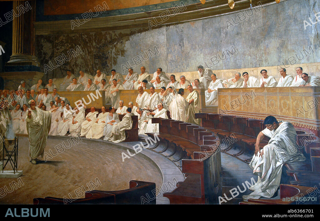 CESARE MACCARI. 'Cicero in the Roman Senate, accusing Catiline', 1880, Fresco.