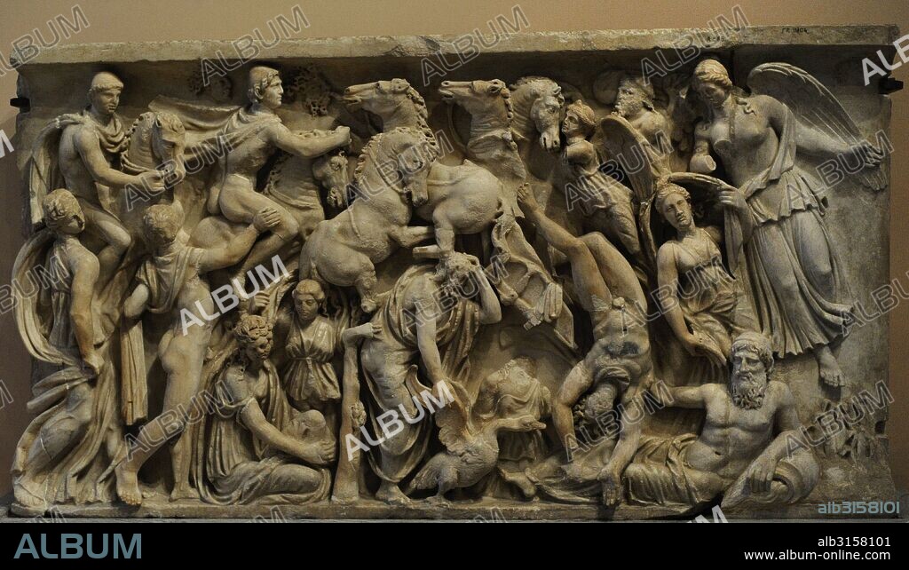 Roman art. Sarcophagus panel depicting the Fall of Phaeton.  2nd century AD. Marble. The State Hermitage Museum. Saint Petersburg. Russia.