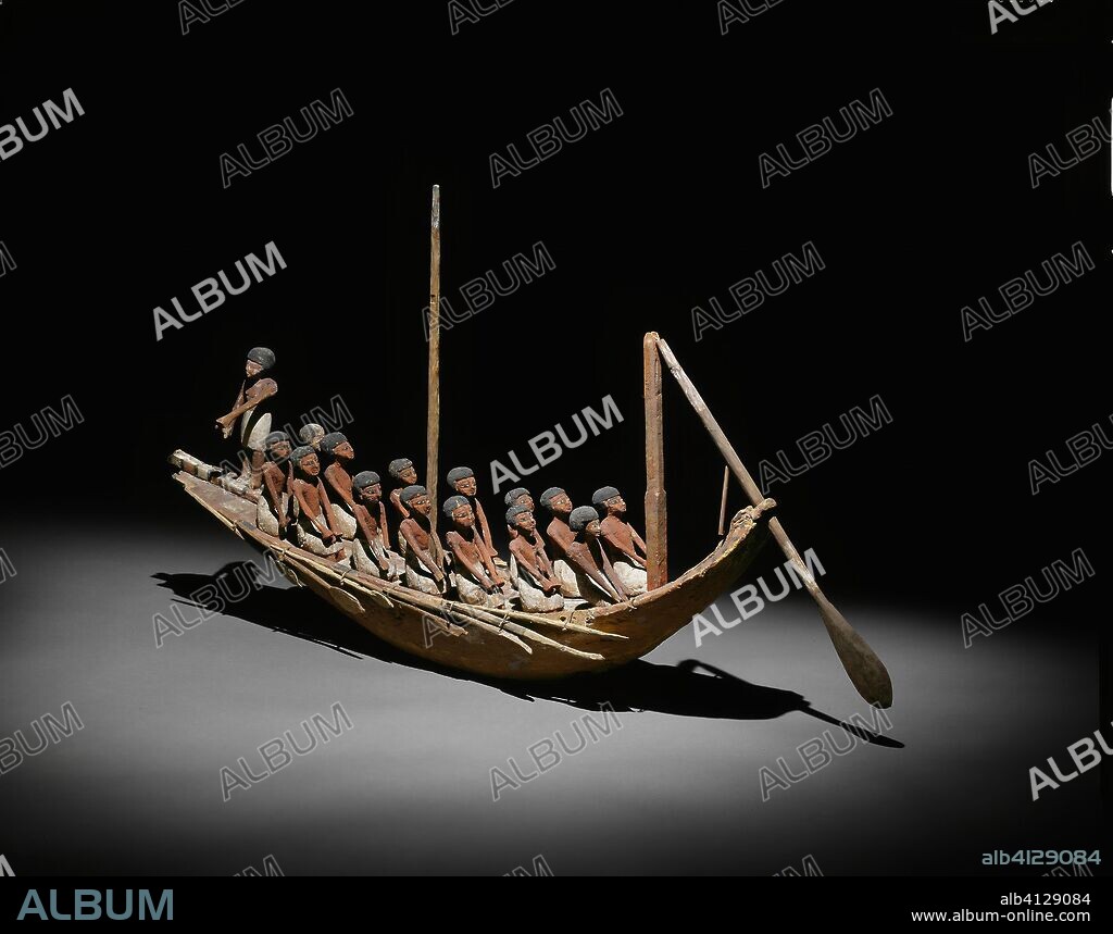 ANCIENT EGYPTIAN. Model of a River Boat. Egyptian. Date: 2046 BC-1794 BC. Dimensions: 63.5 × 114.3 × 17.1 cm (25 × 45 × 6 3/4 in.). Wood and pigment. Origin: Egypt.