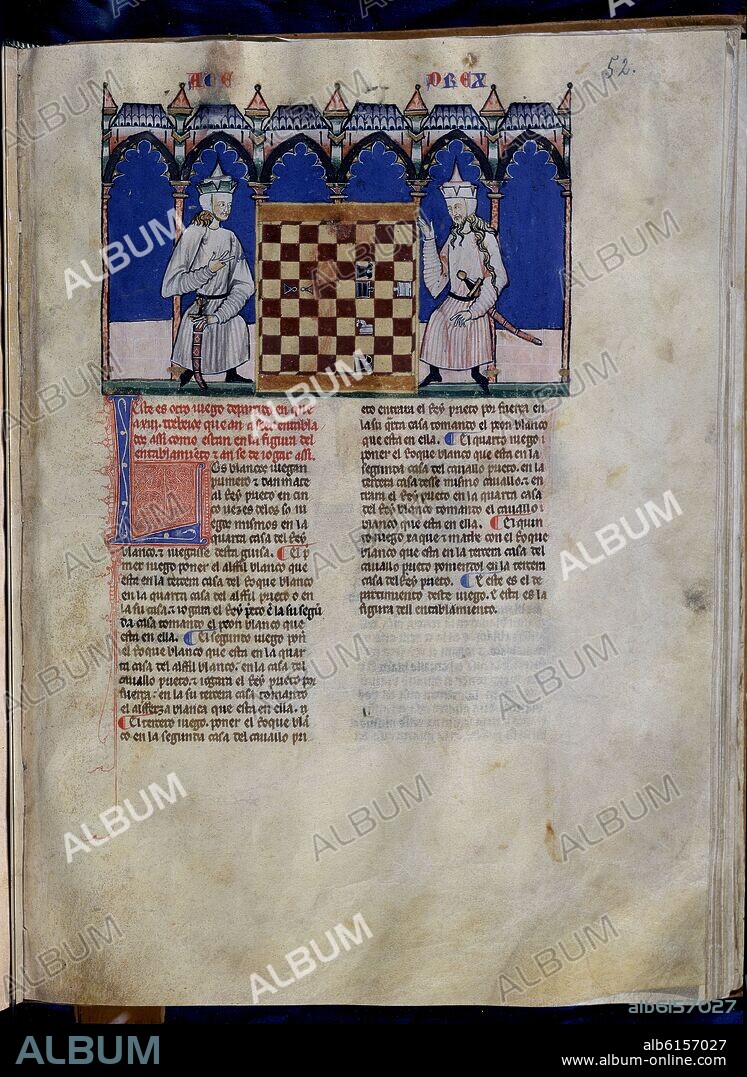 ALFONSO X OF CASTILE THE WISE. LIBRO DE JUEGOS O LIBRO DEL AJEDREZ DADOS Y  TABLAS - 1283 - FOLIO 52R - DOS HOMBRES JUGANDO AL AJEDREZ - MANUSCRITO  GOTICO - Album alb6157027