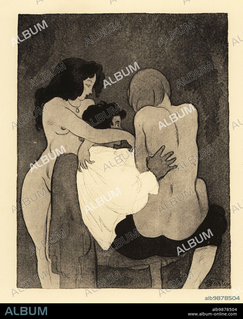 Two nuns naked with a man in their convent cell. Sister Claudia and Sister  Theresa with the porter. The picture. Le tableau. Lithograph after an  illustration by Charles Ma - Album alb9878504