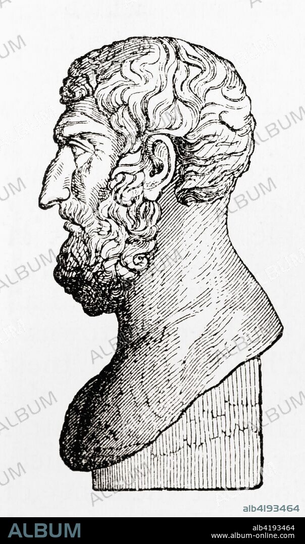 Epicurus, 341-270 BC.  Ancient Greek philosopher, founder of the school of philosophy called Epicureanism.  From Ward and Lock's Illustrated History of the World, published c.1882.