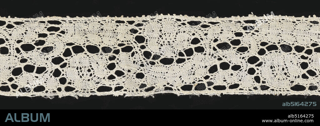 Band, Medium: linen Technique: bobbin lace, Binche style with no ground, Band of northern Italian guipure with an open scrolling pattern with brides., Italy, 17th18th century, lace, Band.