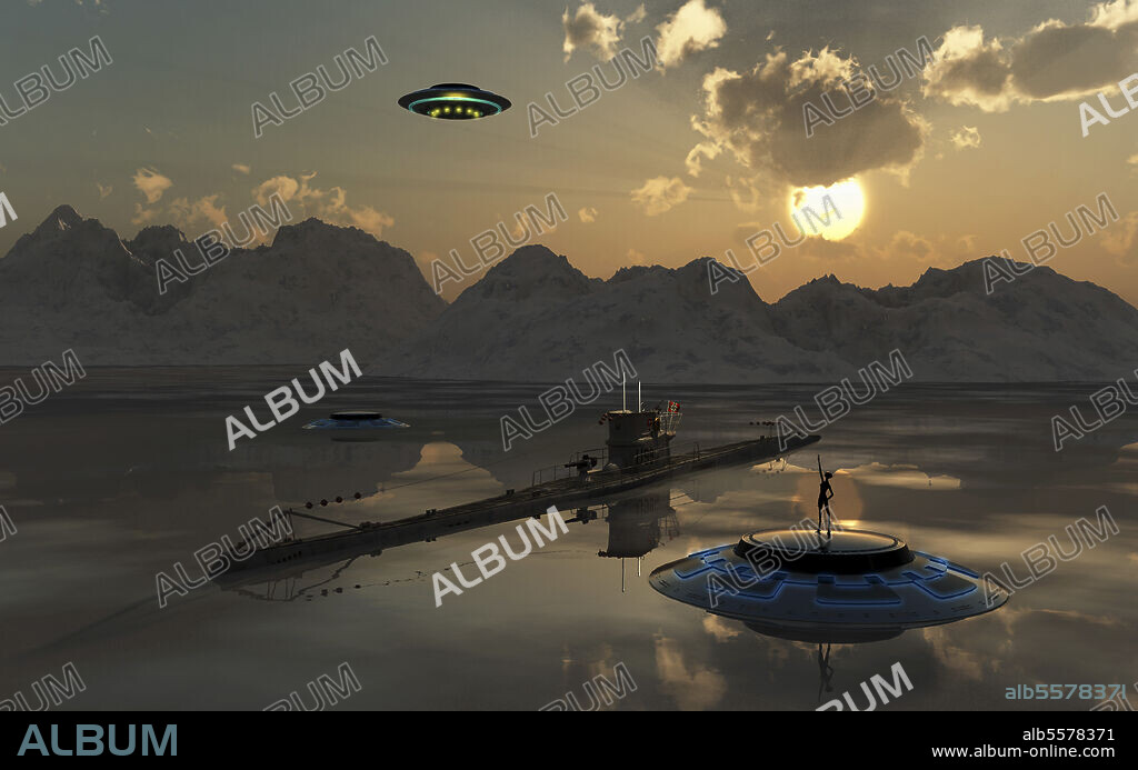 A German u-boat and a UFO arriving at the top secret Base 211 located in the Antarctic.