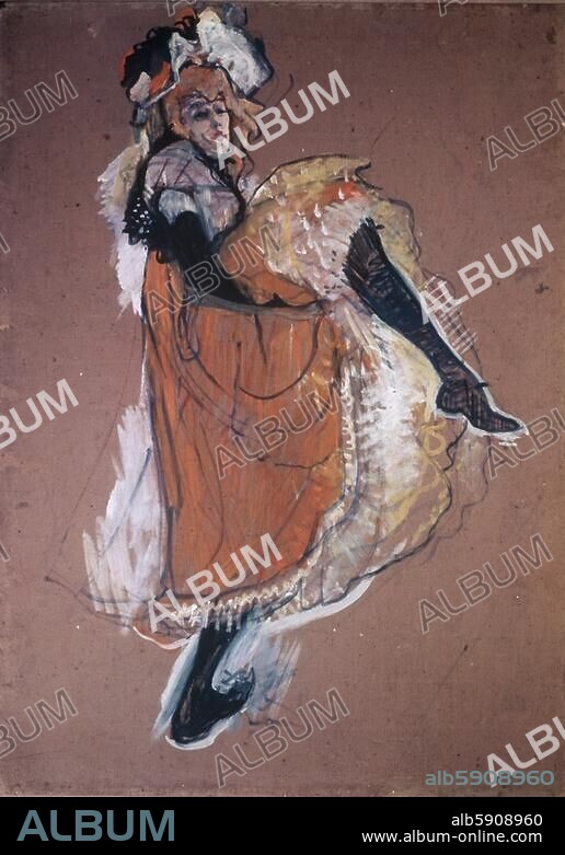 HENRI DE TOULOUSE-LAUTREC. Toulouse-Lautrec, Henri de 1864-1901. "Jane Avril dansant" (Jane Avril, dancing), 1893. Study for the poster for the dancer Jane Avril, 1868-1843, in the Jardin de Paris). Gouache on card, 99 × 71cm. Paris, Stavros Niarchos Collection.