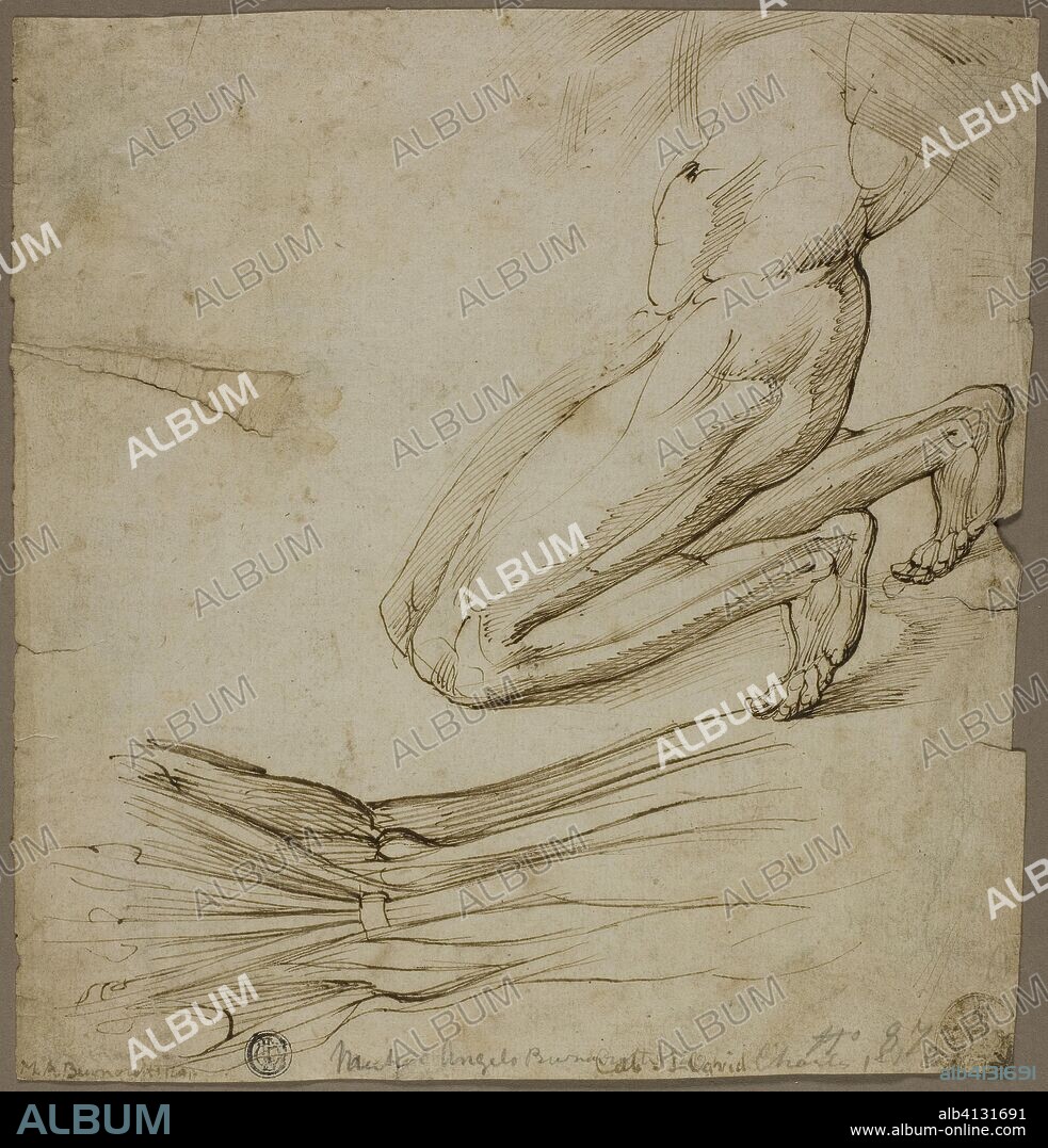 Anatomical Study and Sketch of Kneeling Figure. Follower of 