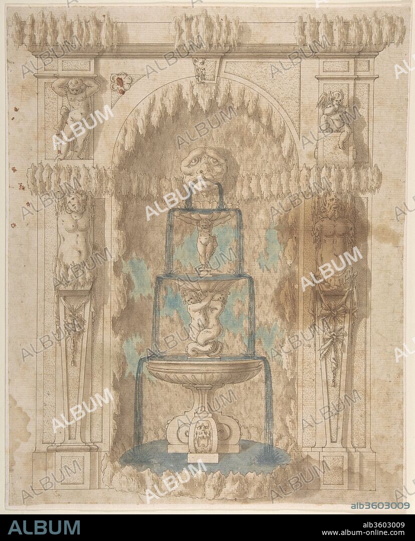 Design for a Grotto with a Fountain. Artist: Anonymous, Italian, 17th century. Dimensions: sheet: 13 1/16 x 10 1/4 in. (33.1 x 26.1 cm). Date: 17th century.