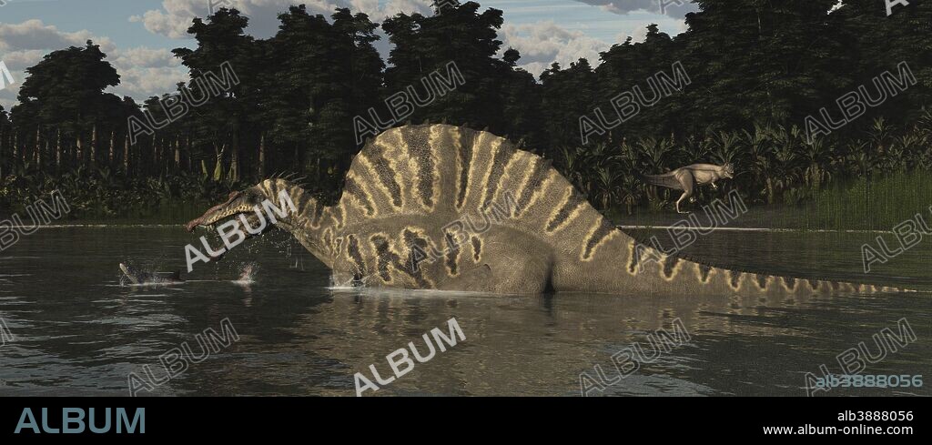 Spinosaurus hunting for fish in a lake. - Album alb3888056