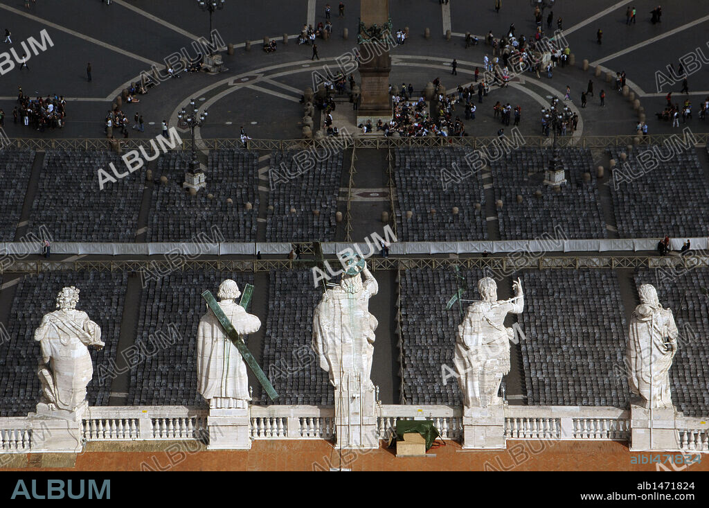 Jesus and the Apostles on the roof of St. Peter's Basilica. Vatican City.