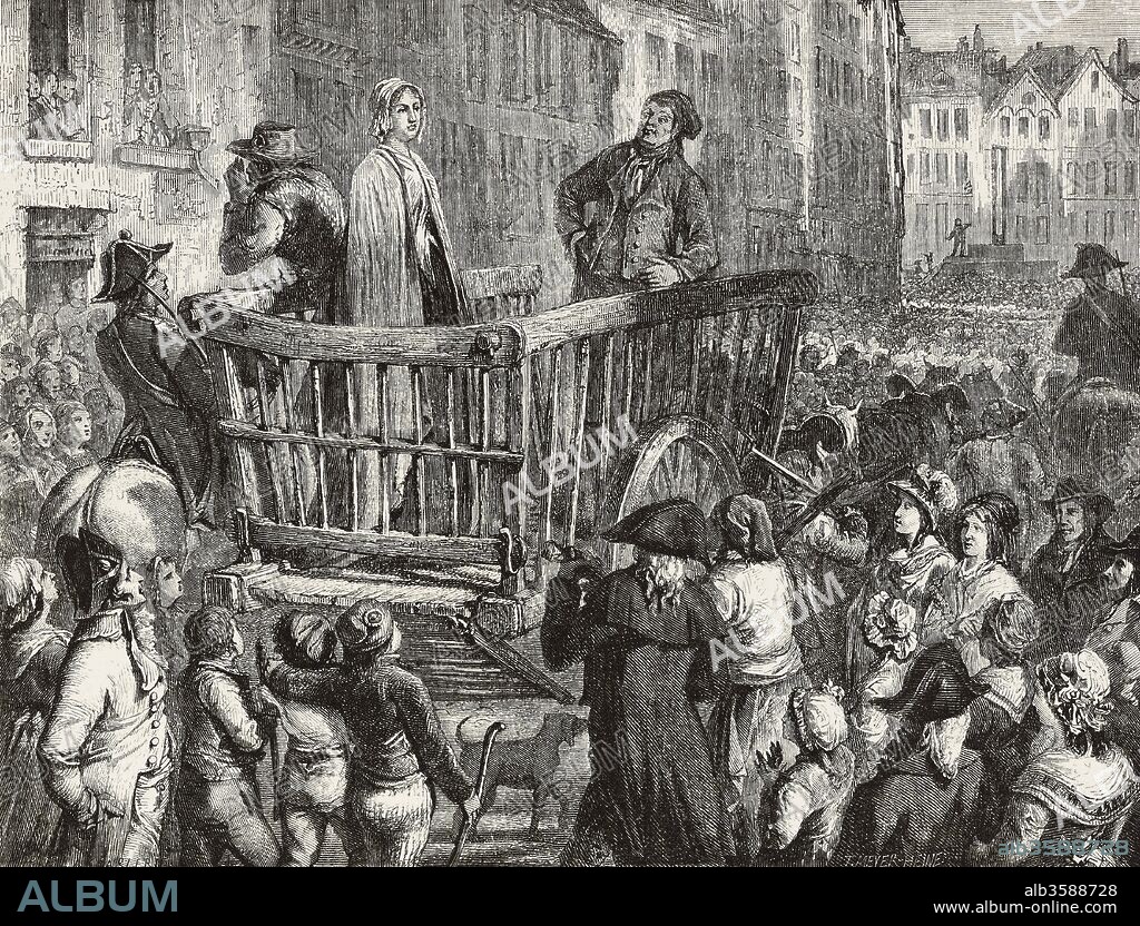 Charlotte Corday being led to the guillotine, engraving from French Revolution by Jules Janin, illustration from L'Illustration, Journal Universel, No 1149, Volume XLV, March 4, 1865.