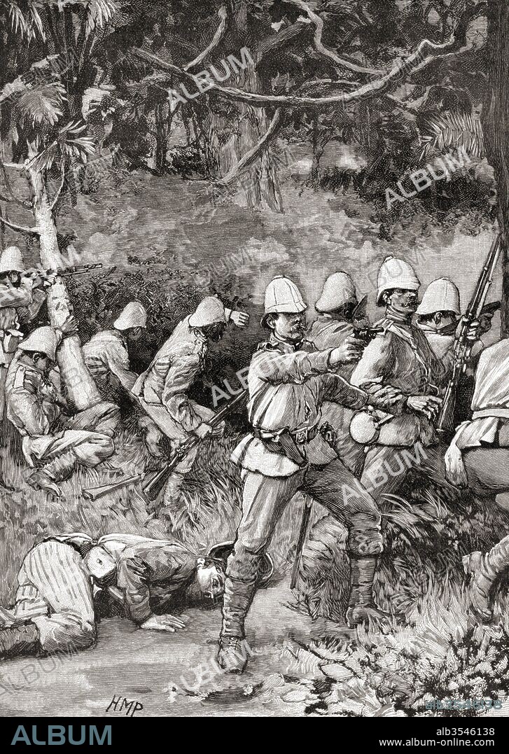 The British army entering Coomassie, aka Comassie or Kumasi, during the Third Anglo-Ashanti War in 1873. From The Century Edition of Cassell's History of England, published c. 1900.