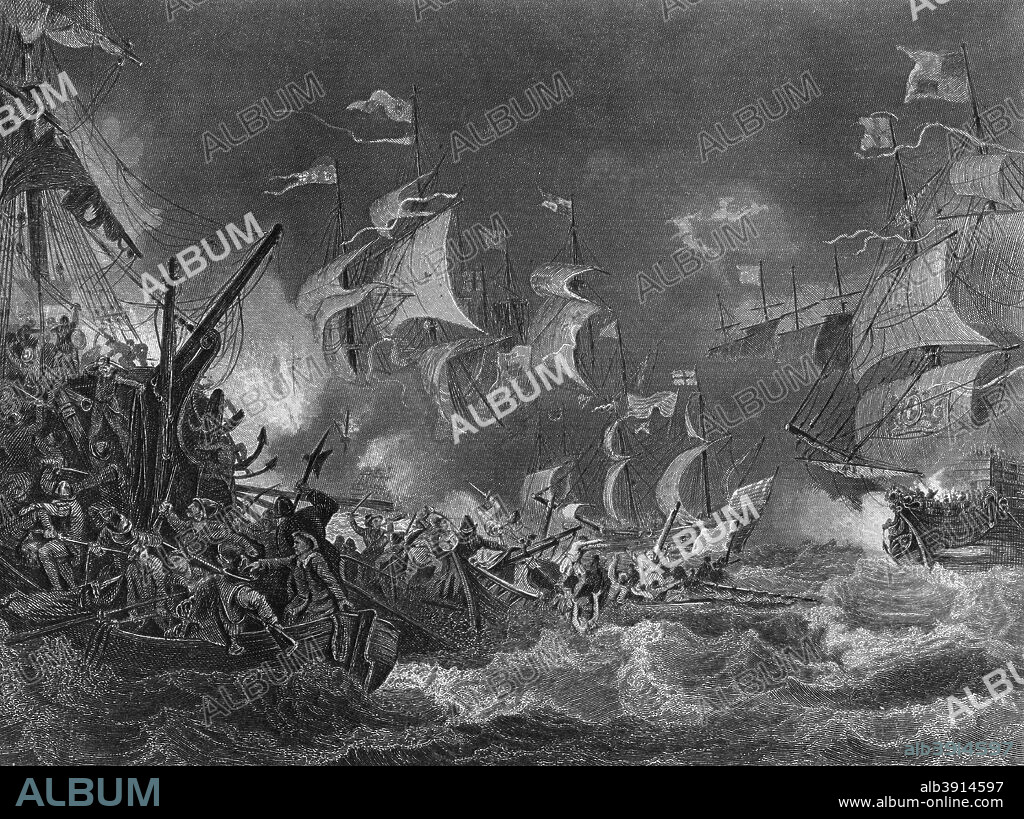 The defeat of the Spanish Armada 1588 c1857 . Artist J Rogers