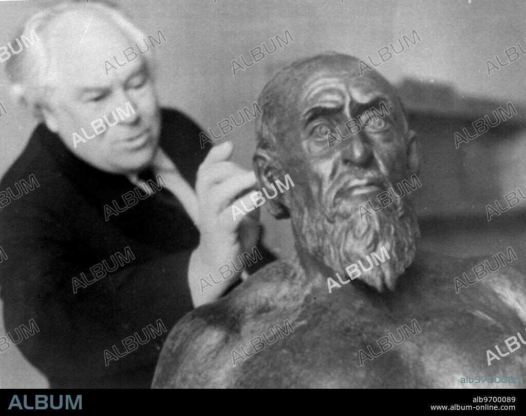 Mikhail Gerasimov, Doctor of Historical Sciences with a reconstruction from a skeleton believed to be Ivan the Terrible. Gerasimov says that evidence shows that the late ate and drank himself to death in 1584. Moscow - 5th April 1964.