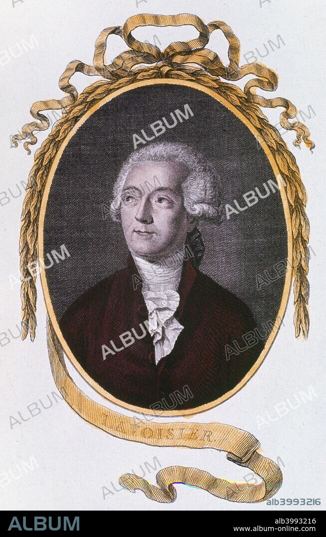 Antoine Laurent Lavoisier, 18th century French chemist, 1801. Among other achievements, Lavoisier (1743-1794) was one of the discoverers of oxygen, and established the laws of chemical combination. He improved the manufacture of gunpowder when director of government powder mills. He was guillotined during the French Revolution. From The Temple of Flora by Robert John Thornton. (London, 1801).