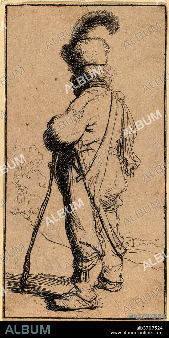 HARMENSZOON VAN RIJN REMBRANDT. Polander Leaning on a Stick. Dated: c. 1632. Medium: etching.