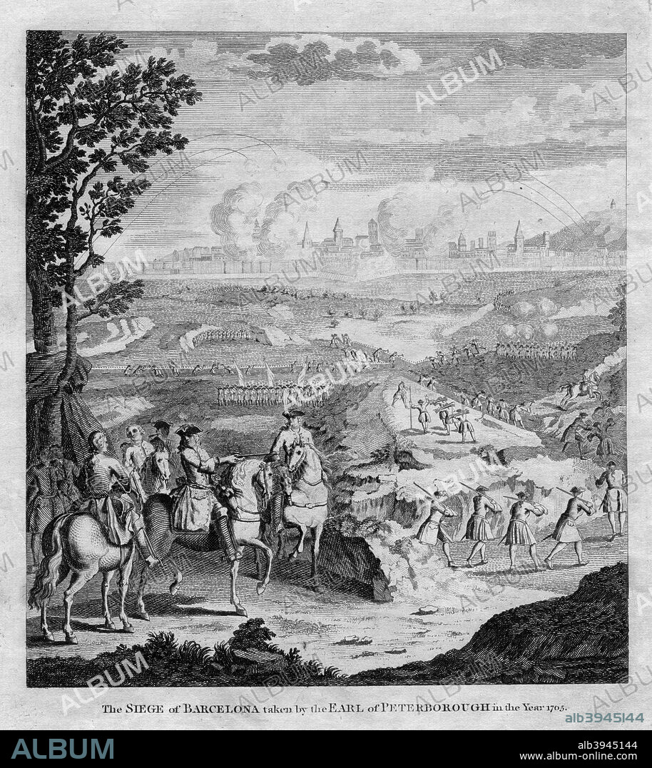 'The siege of Barcelona taken by the Earl of Peterborough in the year 1705'. The Siege of Barcelona occurred in 1705 during the War of the Spanish Succession. The forces of the Habsburg claimant to the Spanish throne, Archduke Charles of Austria, captured the city on 9th October 1705.