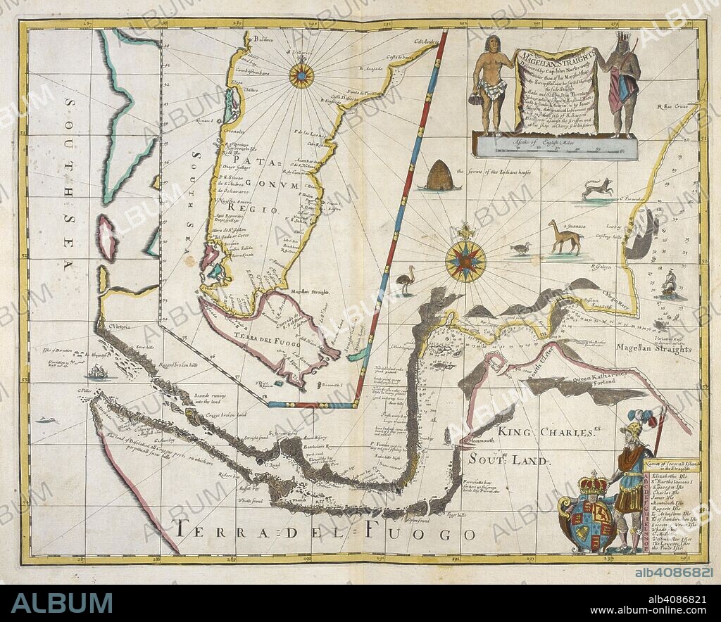A map of the Magellan straights, and an inset map of part of South