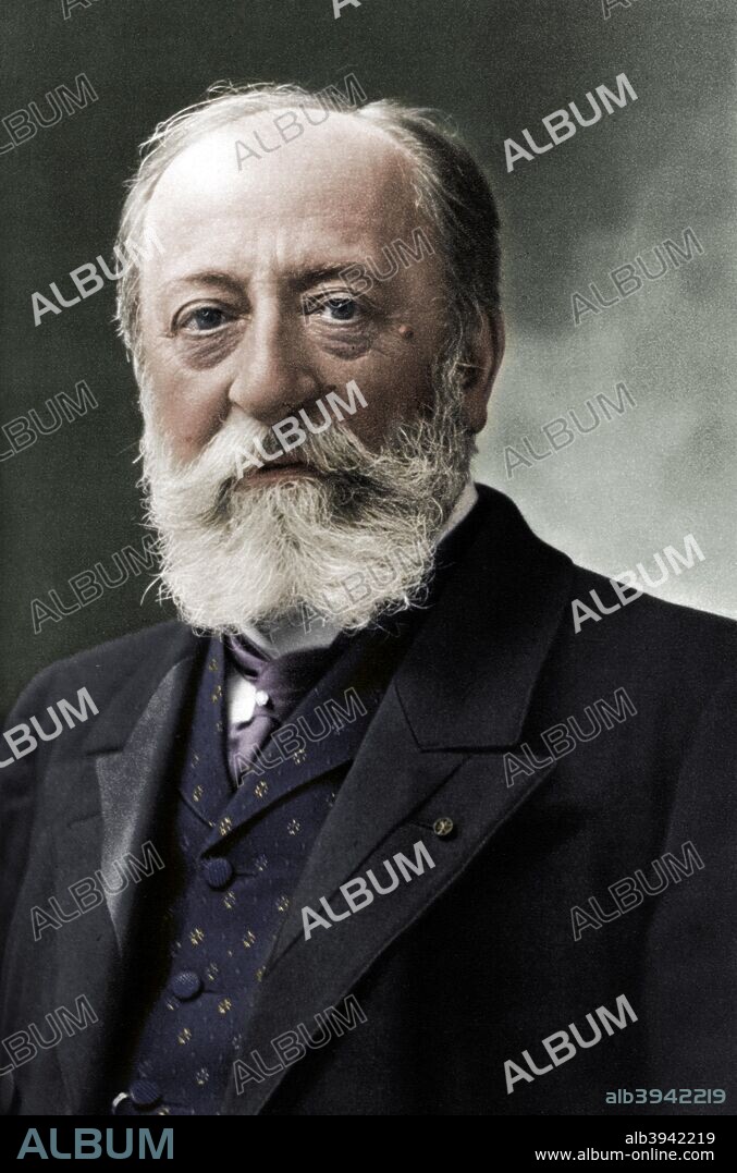 Camille Saint-Saens (1835-1921), French composer, organist, conductor, and pianist of the Romantic era. A print from Les Musiciens Celebres, Lucien Mazenod, Paris, 1948. (Colorised black and white print).